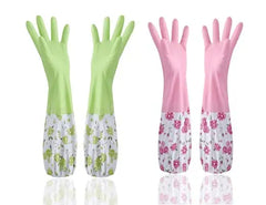 Reusable Rubber Latex PVC Flock lined Long Sleeves elbow length Hand Gloves
