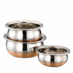 Stainless Steel Copper Bottom Cooking Serving Pot Biryani Handi-3 Pcs Set