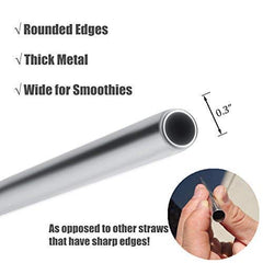 Reusable BPA-Free Metal, Thick, Long, Dishwasher Safe Stainless Steel Drinking Straws