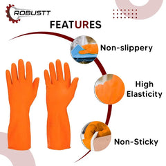 Rubber Cleaning Gloves | Reusable Gloves for Cleaning (Orange)