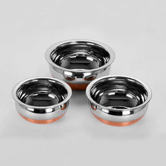 Stainless Steel Copper Bottom Cooking Serving Pot Biryani Handi-3 Pcs Set