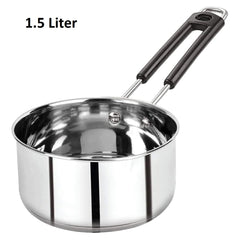 Heavy Gauge Stainless Steel Sauce Pan, Tea Pan, Milk Pan Pot Tapeli Patila Milk Boiler Induction & Gas Compatible Heat-Resistant Bakelite Handle (Silver 1.5 Litre)