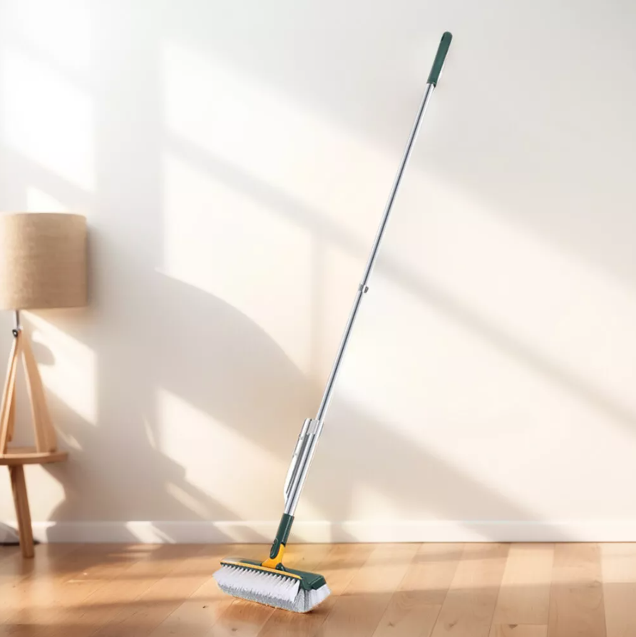 3 in 1 Multifunctional Floor Scrub Brush with Long Handle180°Rotating Stiff Bristle Scrape Brush for Cleaning Wall Corner Patio Bathroom Garage Kitchen Wall Deck Tub Tile (White)
