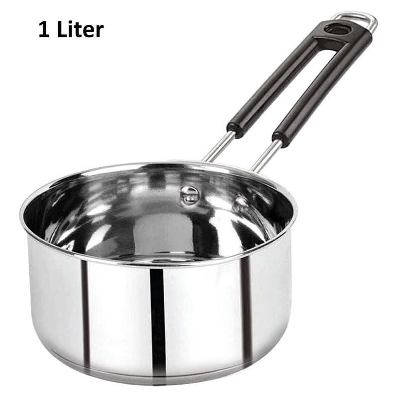 Heavy Gauge Stainless Steel Sauce Pan, Tea Pan, Milk Pan (Silver 1 Litre)