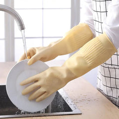 Dishwashing Gloves, Reusable Kitchen,Household and Industrial Cleaning Gloves, Long Sleeve, Thick Latex, Cleaning, Washing, Working, Painting, Gardening Gloves (White)
