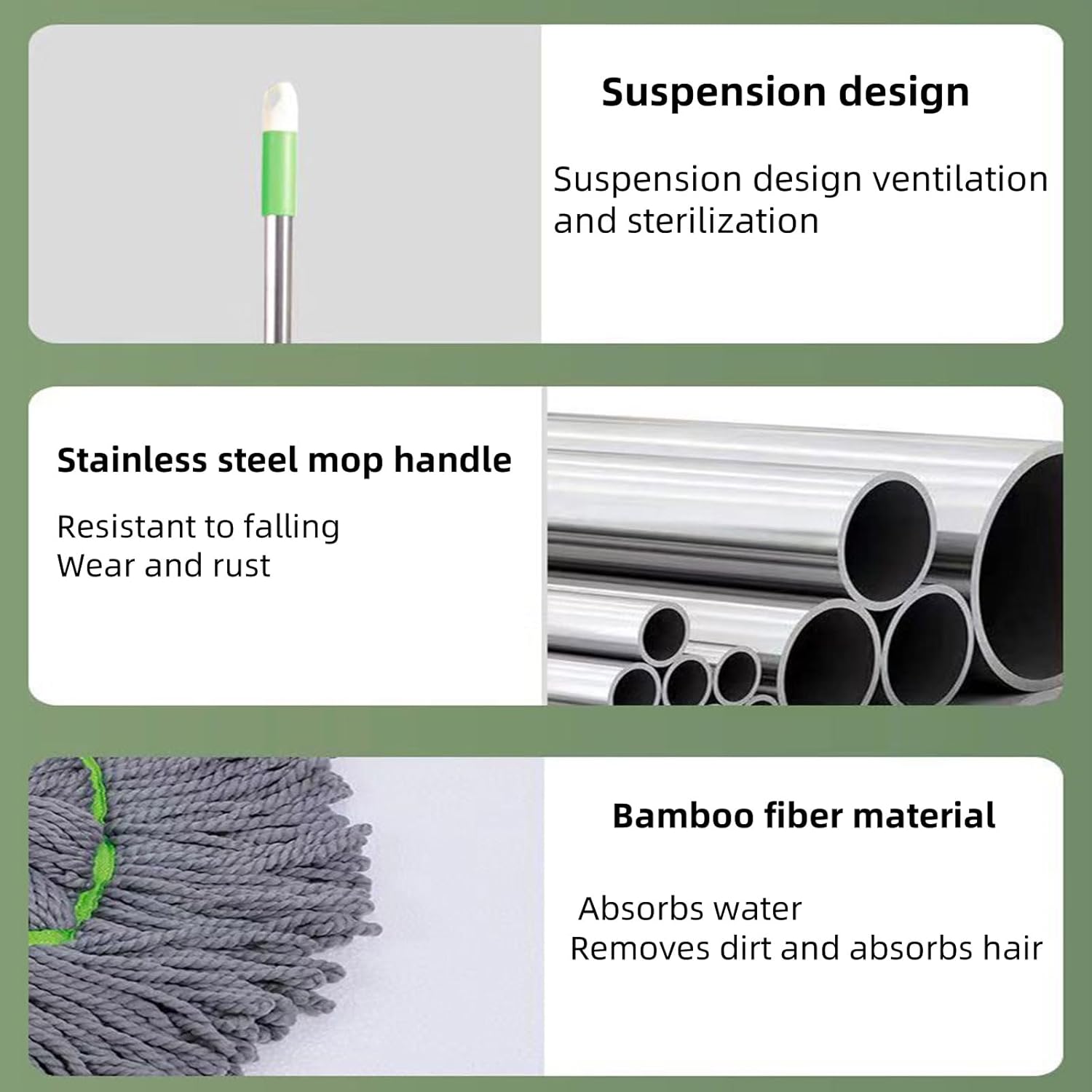 2 in 1 Dehydrated Floor Cleaning Mop 360 Rotatable Adjustable Self-Wringing Floor Cleaning Microfiber Mop Wet and Dry for Bathroom/Office/Home/Outdoor (Green)