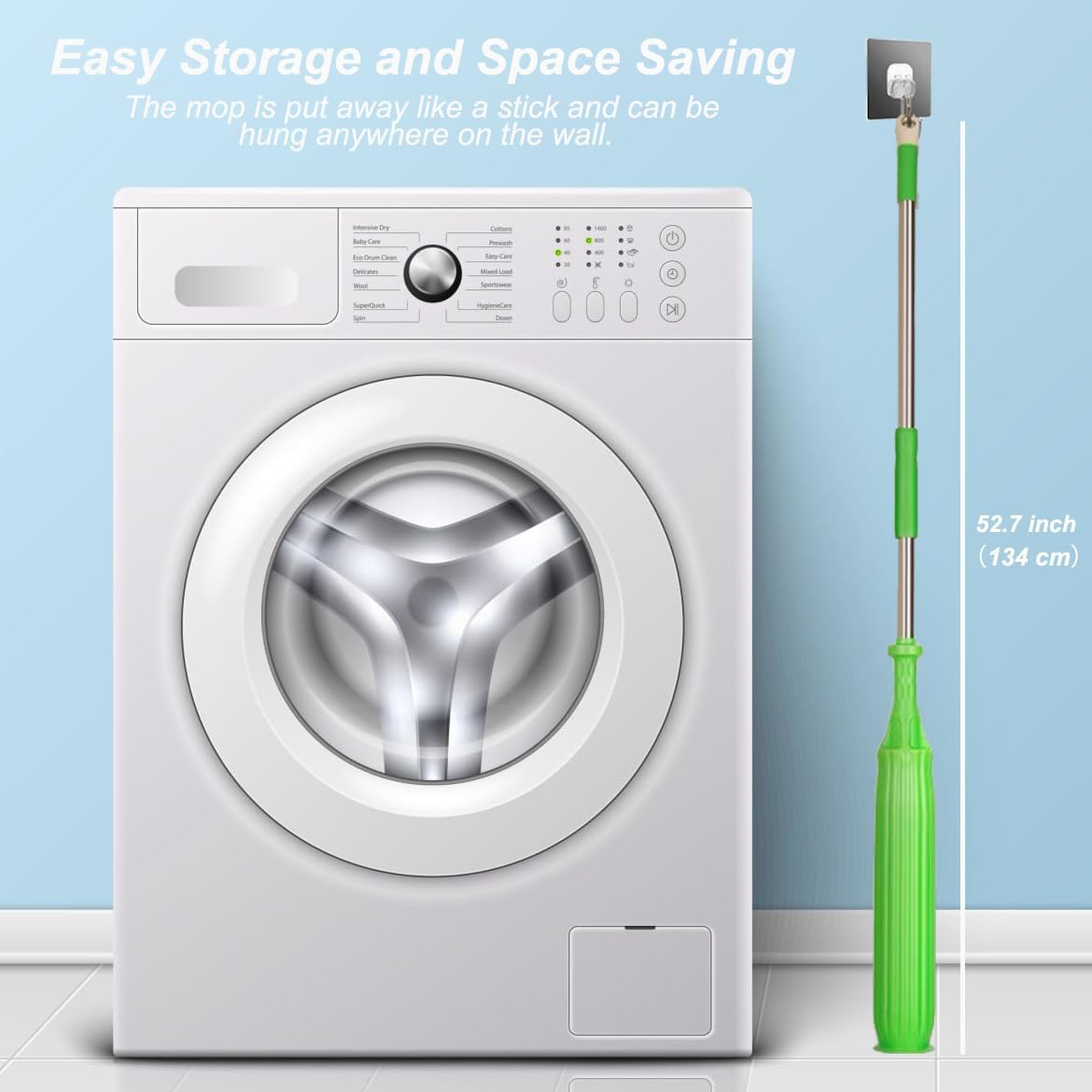 2 in 1 Dehydrated Floor Cleaning Mop 360 Rotatable Adjustable Self-Wringing Floor Cleaning Microfiber Mop Wet and Dry for Bathroom/Office/Home/Outdoor (Green)