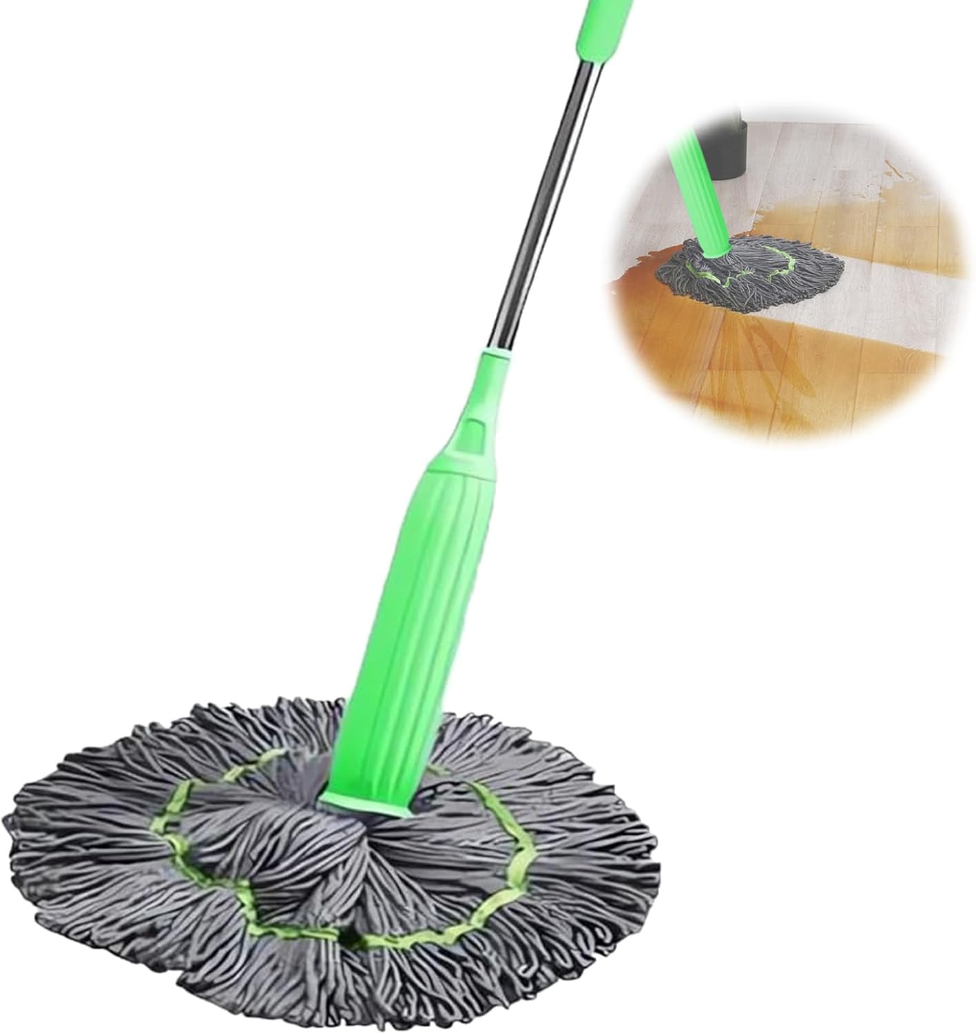 2 in 1 Dehydrated Floor Cleaning Mop 360 Rotatable Adjustable Self-Wringing Floor Cleaning Microfiber Mop Wet and Dry for Bathroom/Office/Home/Outdoor (Green)