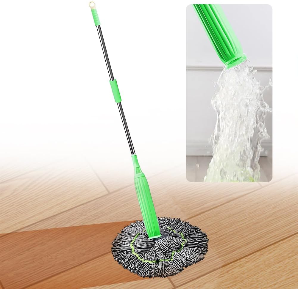 2 in 1 Dehydrated Floor Cleaning Mop 360 Rotatable Adjustable Self-Wringing Floor Cleaning Microfiber Mop Wet and Dry for Bathroom/Office/Home/Outdoor (Green)