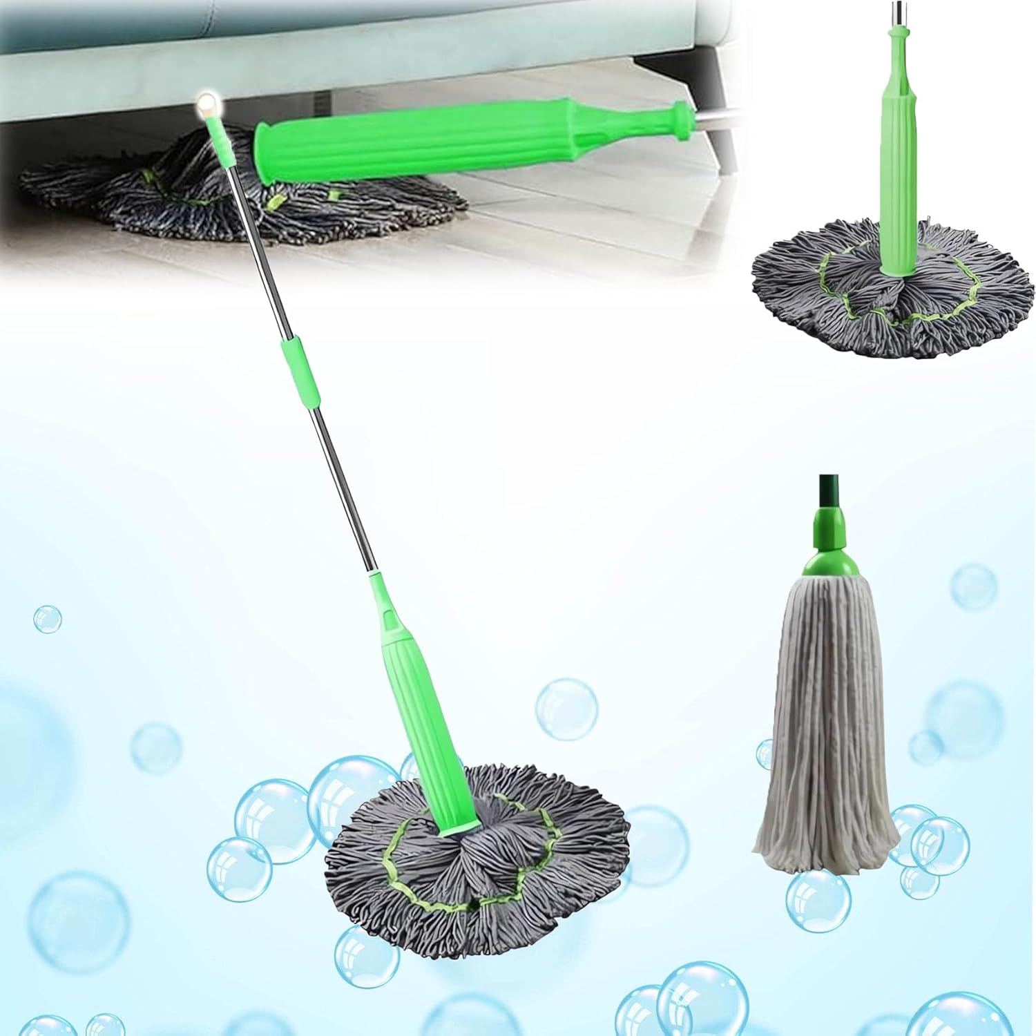 2 in 1 Dehydrated Floor Cleaning Mop 360 Rotatable Adjustable Self-Wringing Floor Cleaning Microfiber Mop Wet and Dry for Bathroom/Office/Home/Outdoor (Green)