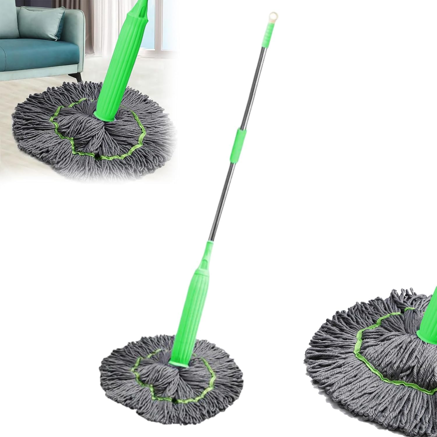2 in 1 Dehydrated Floor Cleaning Mop 360 Rotatable Adjustable Self-Wringing Floor Cleaning Microfiber Mop Wet and Dry for Bathroom/Office/Home/Outdoor (Green)