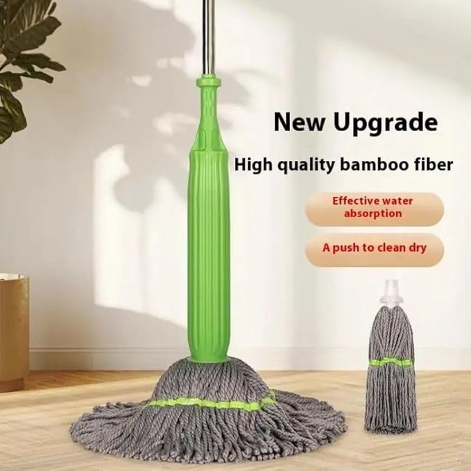 2 in 1 Dehydrated Floor Cleaning Mop 360 Rotatable Adjustable Self-Wringing Floor Cleaning Microfiber Mop Wet and Dry for Bathroom/Office/Home/Outdoor (Green)
