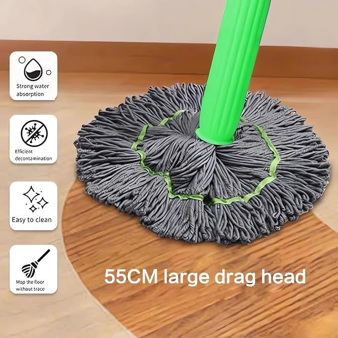 2 in 1 Dehydrated Floor Cleaning Mop 360 Rotatable Adjustable Self-Wringing Floor Cleaning Microfiber Mop Wet and Dry for Bathroom/Office/Home/Outdoor (Green)