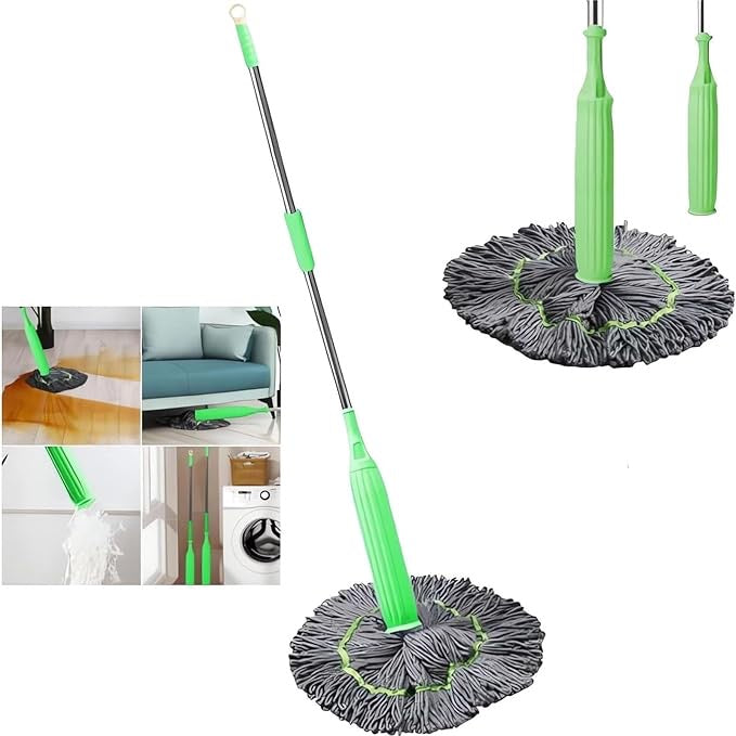 2 in 1 Dehydrated Floor Cleaning Mop 360 Rotatable Adjustable Self-Wringing Floor Cleaning Microfiber Mop Wet and Dry for Bathroom/Office/Home/Outdoor (Green)