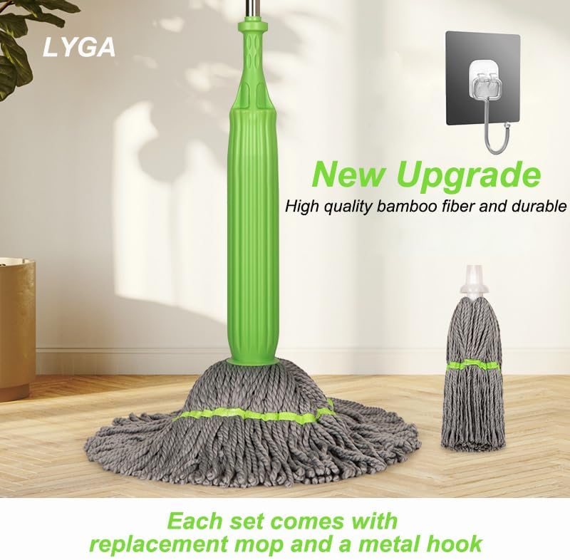 2 in 1 Dehydrated Floor Cleaning Mop 360 Rotatable Adjustable Self-Wringing Floor Cleaning Microfiber Mop Wet and Dry for Bathroom/Office/Home/Outdoor (Green)