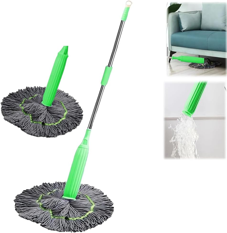 2 in 1 Dehydrated Floor Cleaning Mop 360 Rotatable Adjustable Self-Wringing Floor Cleaning Microfiber Mop Wet and Dry for Bathroom/Office/Home/Outdoor (Green)