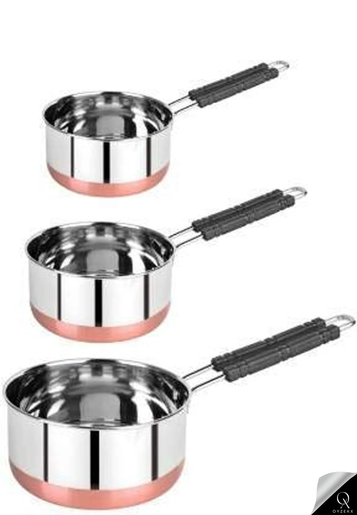 OyzekX Stainless Steel Saucepan Sauce Pan, Flat Base Sauce Pan, Tea Pan, Milk Pan, Tapeli Patila, Sauce Pot Cookware with Handle (2000 ml, 1500 ml, 1000 ml, 3 Pc) (Coppor)