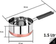 OyzekX Stainless Steel Saucepan Sauce Pan, Flat Base Sauce Pan, Tea Pan, Milk Pan, Tapeli Patila, Sauce Pot Cookware with Handle (2000 ml, 1500 ml, 1000 ml, 3 Pc) (Coppor)