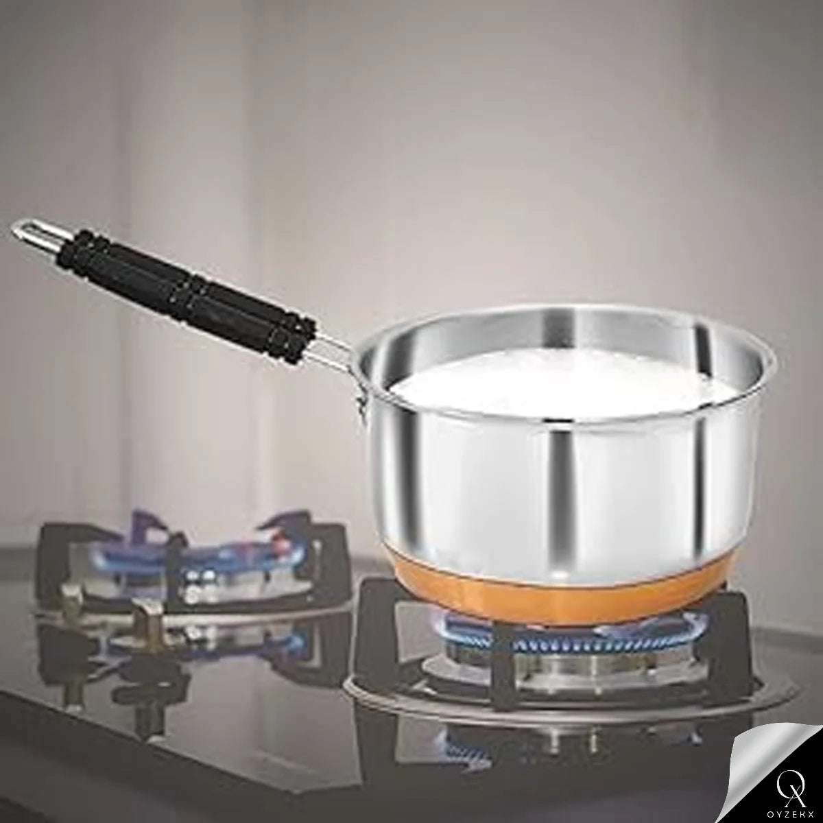 OyzekX Stainless Steel Saucepan Sauce Pan, Flat Base Sauce Pan, Tea Pan, Milk Pan, Tapeli Patila, Sauce Pot Cookware with Handle (2000 ml, 1500 ml, 1000 ml, 3 Pc) (Coppor)