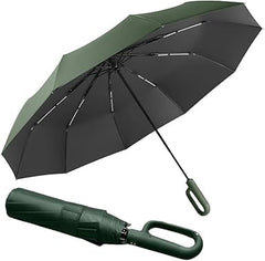 Umbrella for Men Women || Folding With Carabiner Handle || 10 Reinforced Ribles || Windproof and Sunproof || Auto Umbrella Big Size for Men/Women/Kids (Green)
