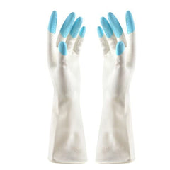 Reusable Heavy Duty Hand gloves for Dishwashing, gardening, kitchen cleaning Non-Slippery & Durable Long Elbow Length(Inner cotton lining for comfort) (Blue White Rubber Glove)
