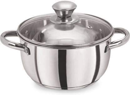 Stainless Steel Dutch Oven with Lid | Kitchen Cooking and Serving Bowl Set | (Non-Stick, Induction Bottom) - Silver (1 Liter)