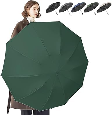 Umbrella for Men Women || Folding With Carabiner Handle || 10 Reinforced Ribles || Windproof and Sunproof || Auto Umbrella Big Size for Men/Women/Kids (Green)