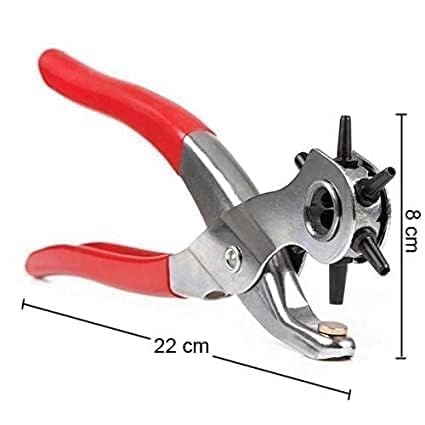Punch Hole Pliers: Metal Hand Tool with Revolving Heavy-Duty Puncher for Leather Craft, Belts, Watch Bands, Bags, Dog Collars and Fabric (Revolving Punch)