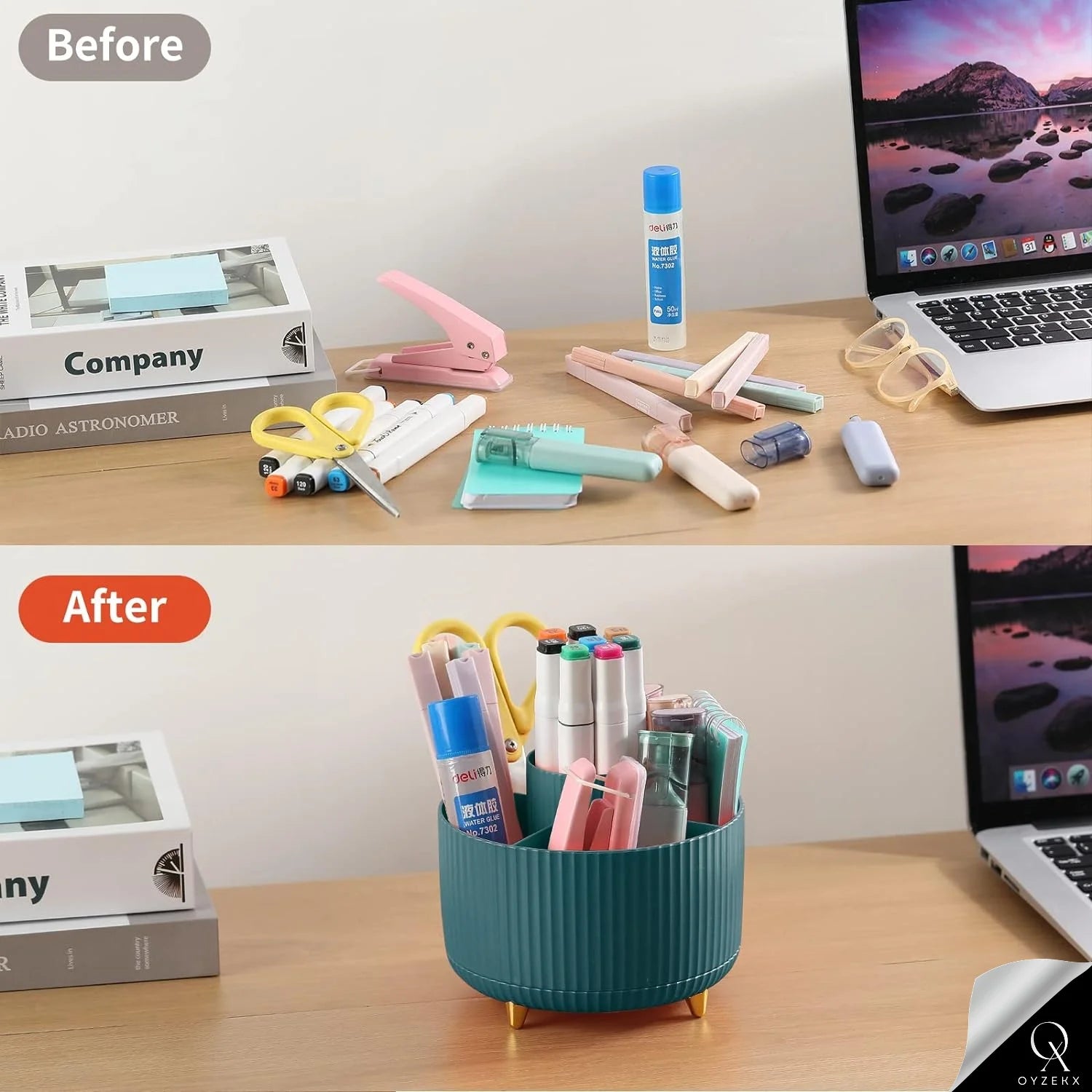 OyzekX 360 Degree Rotating Pen Pencil Holder for Desk, 5 Slots Desk Organizers and Accessories, Cute Cup Pot for Office, School, Art Supply