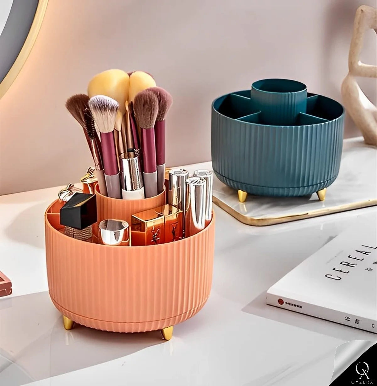 OyzekX 360 Degree Rotating Pen Pencil Holder for Desk, 5 Slots Desk Organizers and Accessories, Cute Cup Pot for Office, School, Art Supply