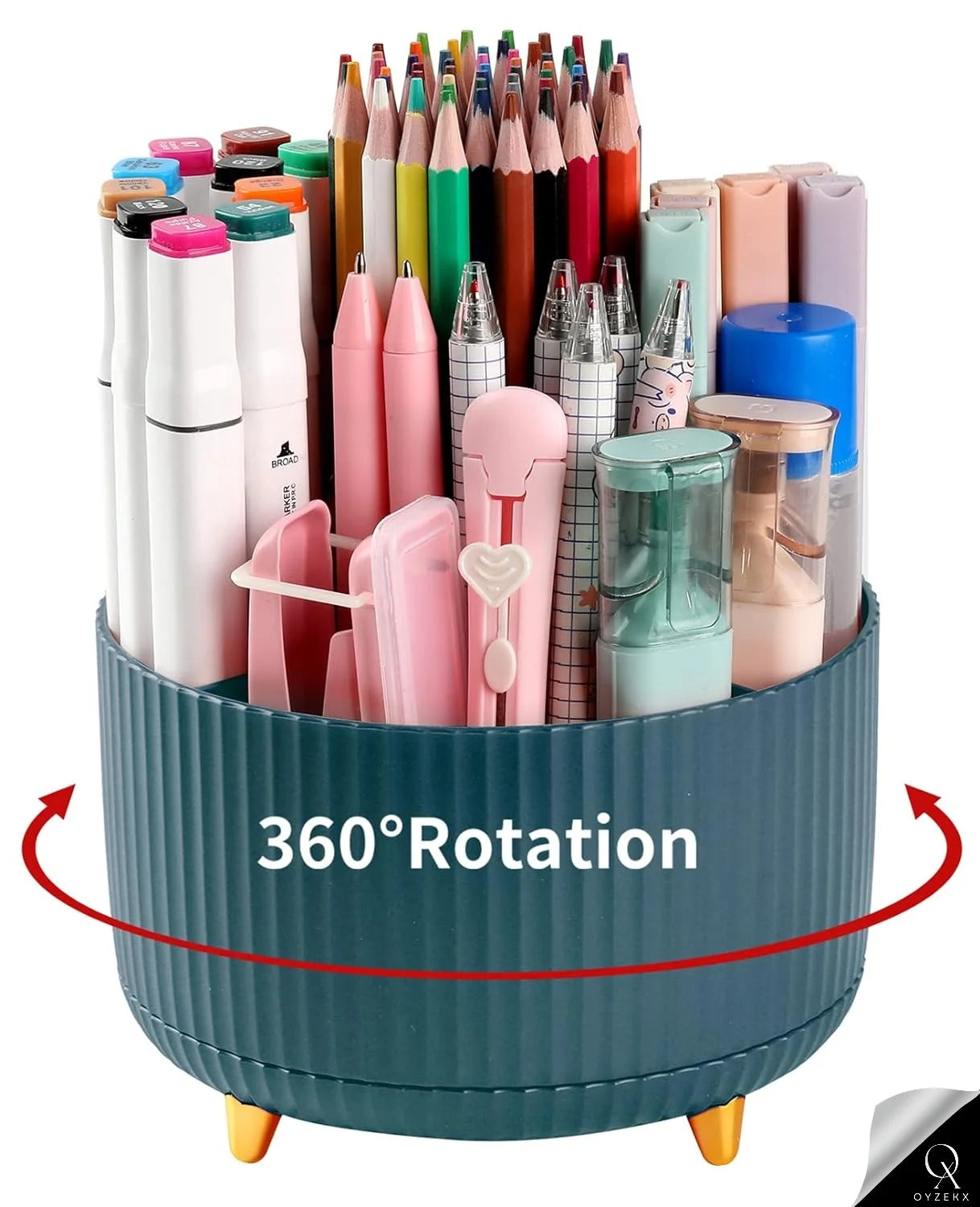 OyzekX 360 Degree Rotating Pen Pencil Holder for Desk, 5 Slots Desk Organizers and Accessories, Cute Cup Pot for Office, School, Art Supply