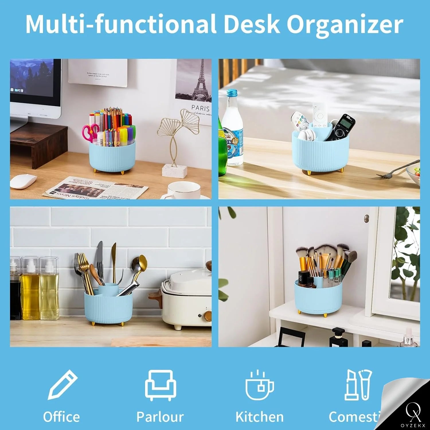 OyzekX 360 Degree Rotating Pen Pencil Holder for Desk, 5 Slots Desk Organizers and Accessories, Cute Cup Pot for Office, School, Art Supply