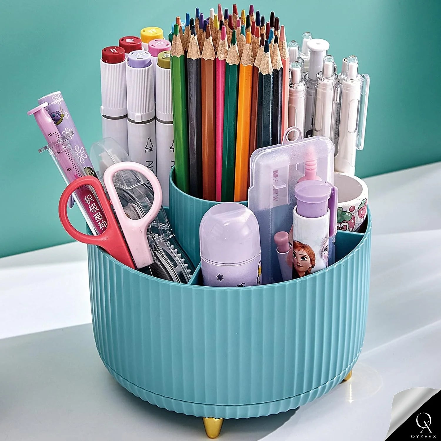 OyzekX 360 Degree Rotating Pen Pencil Holder for Desk, 5 Slots Desk Organizers and Accessories, Cute Cup Pot for Office, School, Art Supply