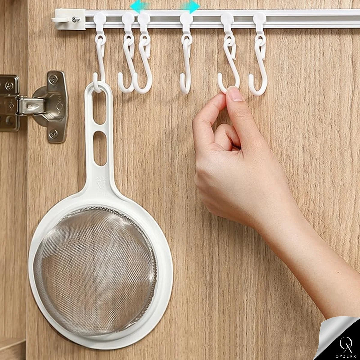 OyzekX Multifunctional Slide Rail Hook, Adhesive Wall Hooks Rack Kitchen Rail, Space Saving Utensil Rack with 10 Hooks No Drilling Hanger for Bathroom Kitchen Bedroom Office