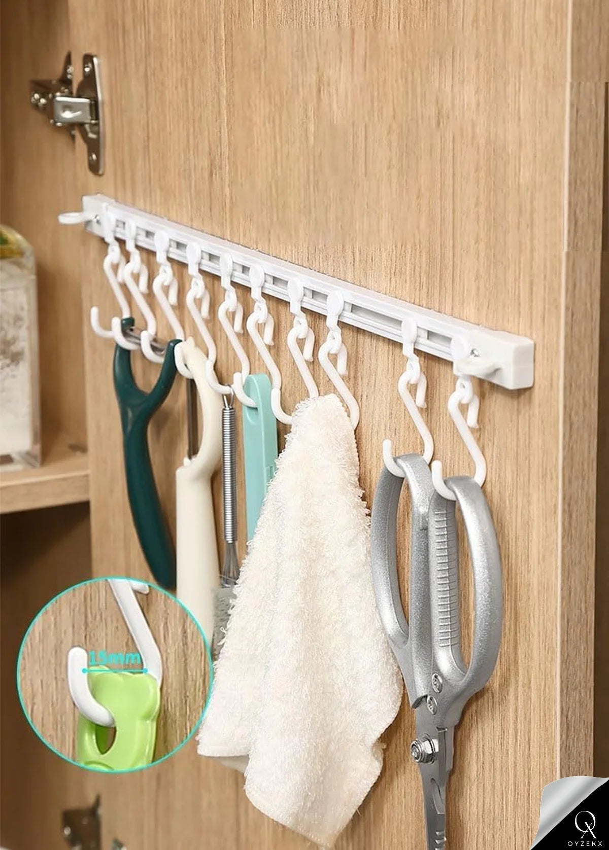 OyzekX Multifunctional Slide Rail Hook, Adhesive Wall Hooks Rack Kitchen Rail, Space Saving Utensil Rack with 10 Hooks No Drilling Hanger for Bathroom Kitchen Bedroom Office