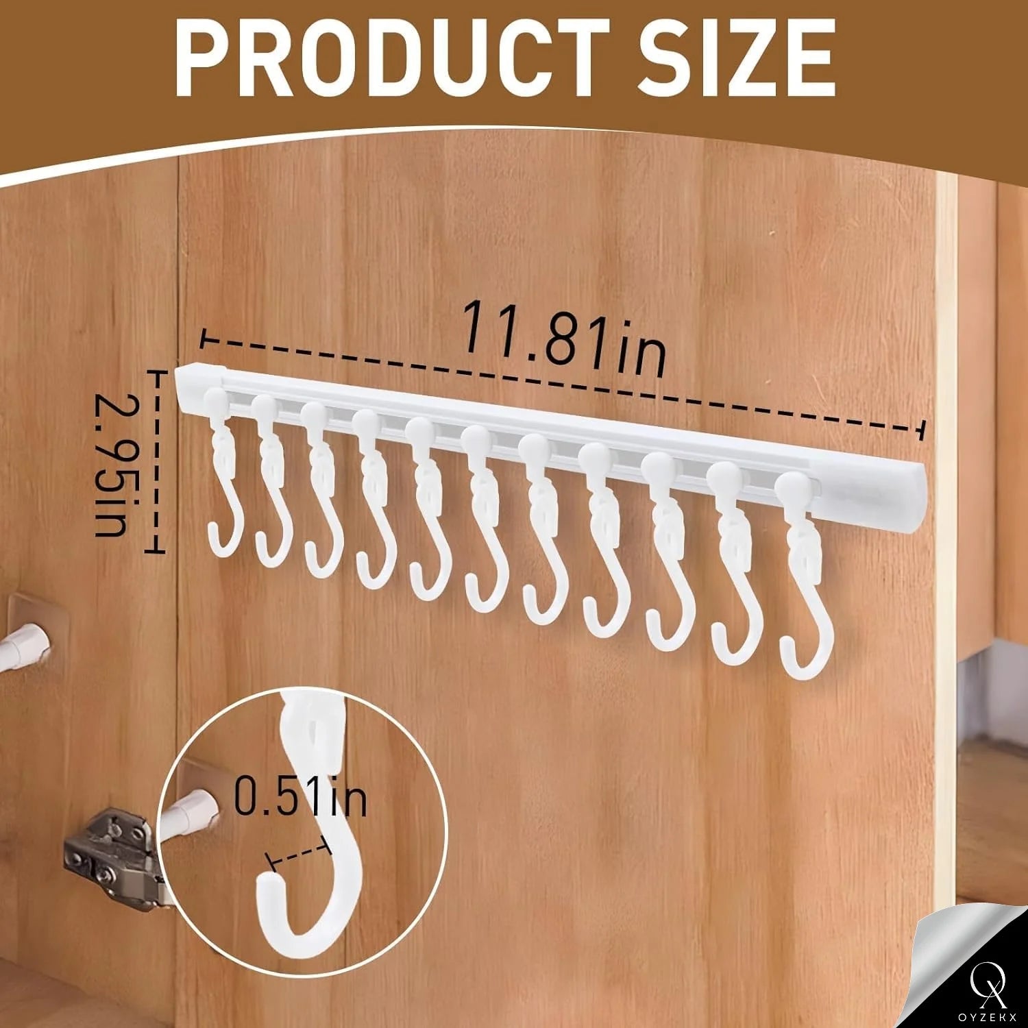 OyzekX Multifunctional Slide Rail Hook, Adhesive Wall Hooks Rack Kitchen Rail, Space Saving Utensil Rack with 10 Hooks No Drilling Hanger for Bathroom Kitchen Bedroom Office