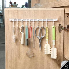 OyzekX Multifunctional Slide Rail Hook, Adhesive Wall Hooks Rack Kitchen Rail, Space Saving Utensil Rack with 10 Hooks No Drilling Hanger for Bathroom Kitchen Bedroom Office