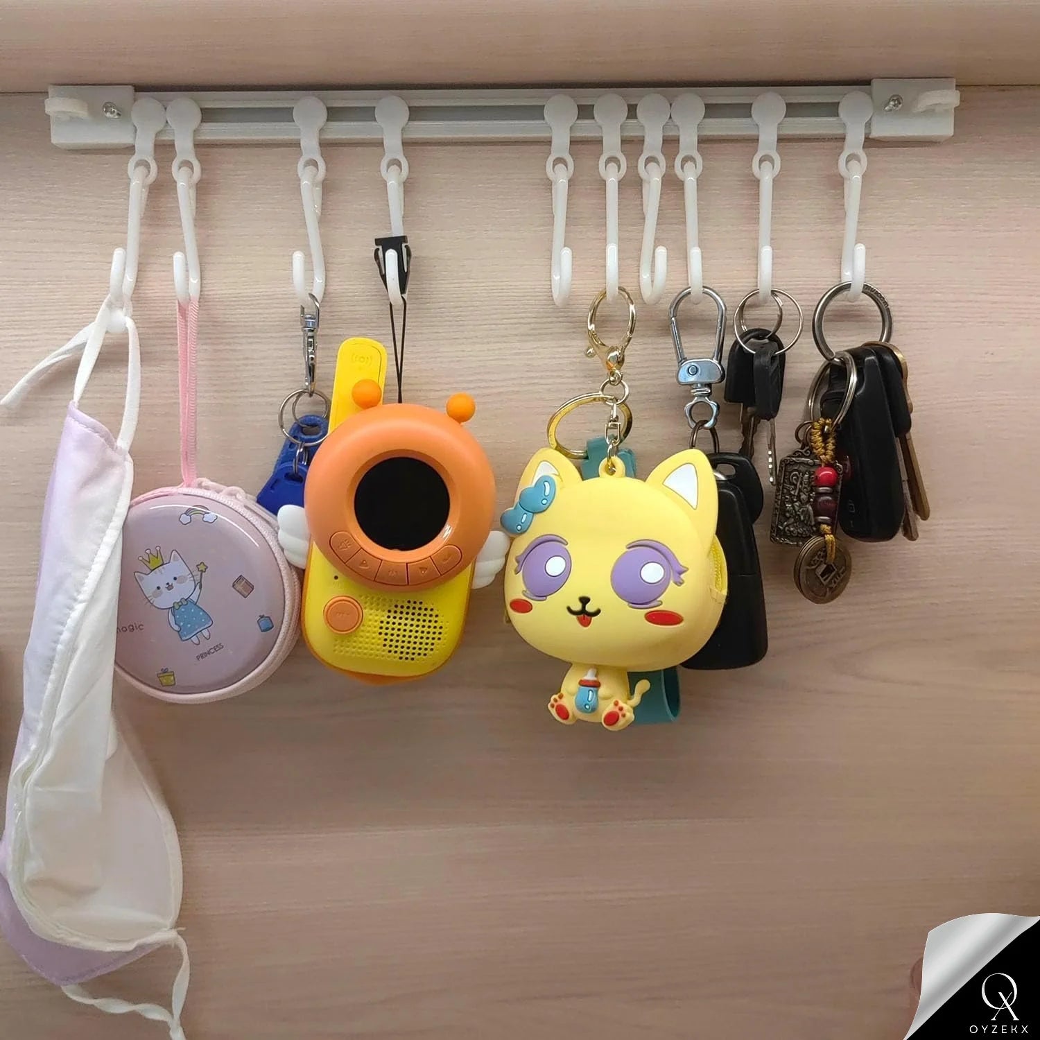OyzekX Multifunctional Slide Rail Hook, Adhesive Wall Hooks Rack Kitchen Rail, Space Saving Utensil Rack with 10 Hooks No Drilling Hanger for Bathroom Kitchen Bedroom Office