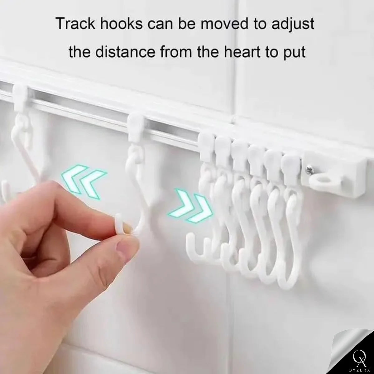 OyzekX Multifunctional Slide Rail Hook, Adhesive Wall Hooks Rack Kitchen Rail, Space Saving Utensil Rack with 10 Hooks No Drilling Hanger for Bathroom Kitchen Bedroom Office