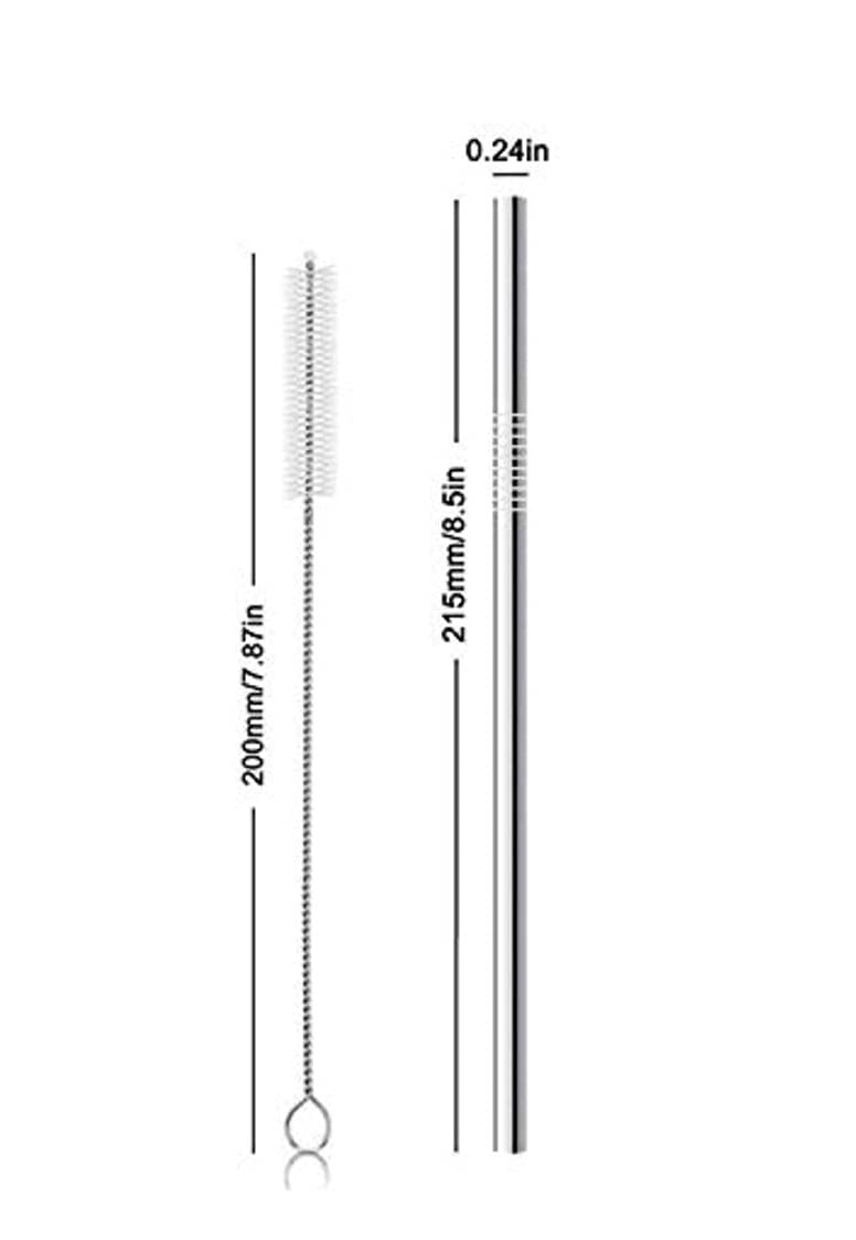 Reusable Stainless Steel Drinking Straws Straight (8 Straight Straws, 2 Brush)