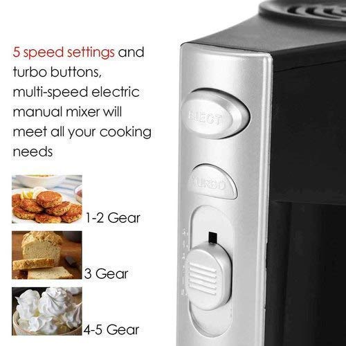 500-Watt Hand Mixer Beater Blender Electric Cream Maker for Cakes with Base 5 Speed Control and 2 Stainless Steel Beaters, Voltage (250)