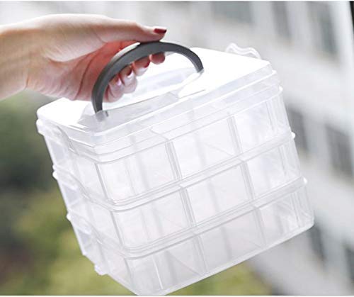 Plastic 3 Tier Stackable Adjustable 18 Compartment Slot Snap-Lock Bead Craft Jewellery Tool Organiser (White)
