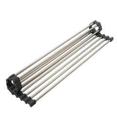 Foldable Roll Up 10 Pipe Dish Drying Rack Over The Sink Multipurpose Kitchen Counter Rolling up Stainless Steel Drainer for Cups, Utensils, Fruits, Vegetables