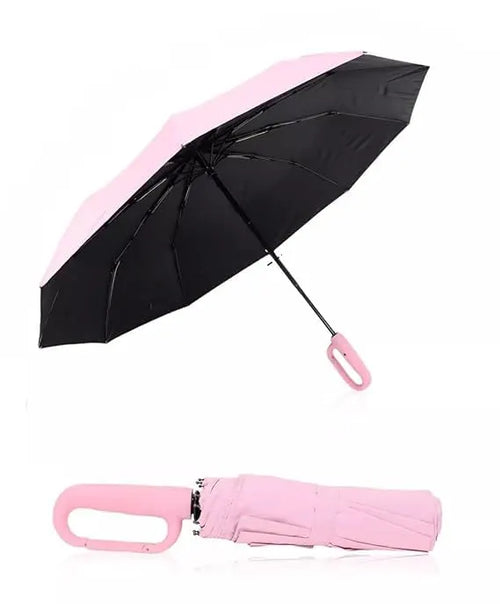 Umbrella for Men Women || Folding Umbrella With Carabiner Handle (Pink)