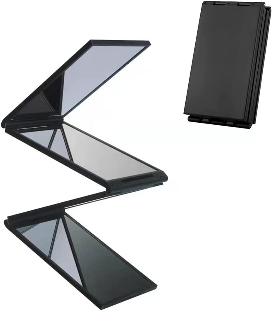Tri-Fold Travel Makeup Mirror with 4 Panels Portable Folding Vanity Mirror for Desk Bathroom and Travel Use Adjustable Angle Lightweight Compact Grooming Mirror