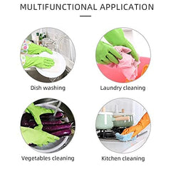 Reusable Rubber Latex PVC Flock lined Long Sleeves elbow length Hand Gloves for Kitchen Dish-Washing, Cleaning, Gardening, Laundry and Sanitation and Lab Work (Pink & Green)
