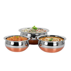 Stainless Steel Copper Bottom Cooking Serving Pot Biryani Handi Punjabi Handi - 3 Pcs Set