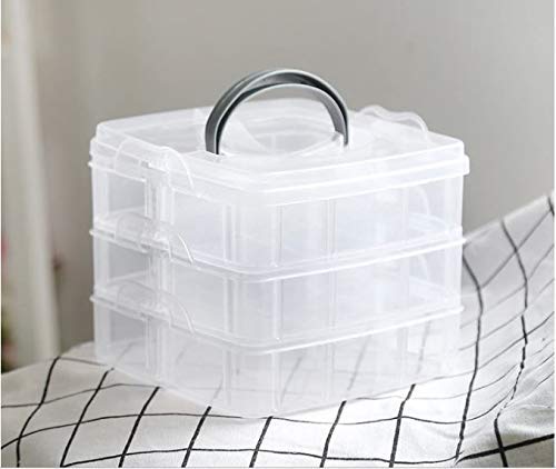 Plastic 3 Tier Stackable Adjustable 18 Compartment Slot Snap-Lock Bead Craft Jewellery Tool Organiser (White)