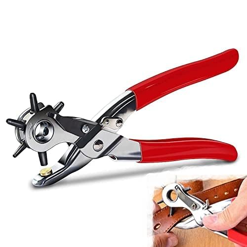 Punch Hole Pliers: Metal Hand Tool with Revolving Heavy-Duty Puncher for Leather Craft, Belts, Watch Bands, Bags, Dog Collars and Fabric (Revolving Punch)