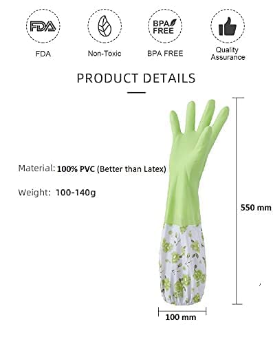 Reusable Rubber Latex PVC Flock lined Long Sleeves elbow length Hand Gloves for Kitchen Dish-Washing, Cleaning, Gardening, Laundry and Sanitation and Lab Work (Pink & Green)